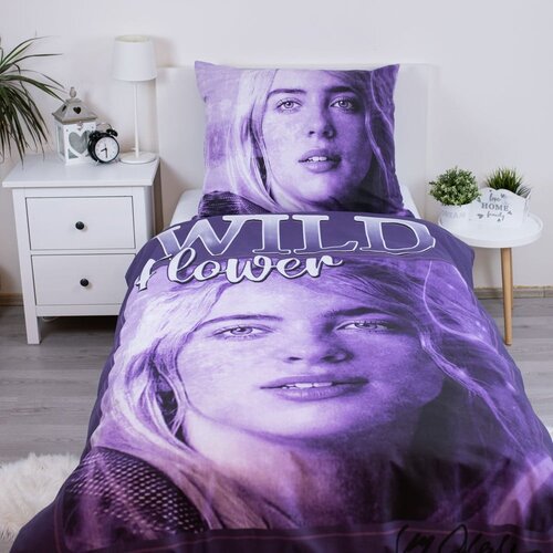 Jerry Fabrics Vijolična enojna bombažna otro&amp;scaron;ka posteljnina 200x140 cm Billie Eilish &amp;ndash; Slike