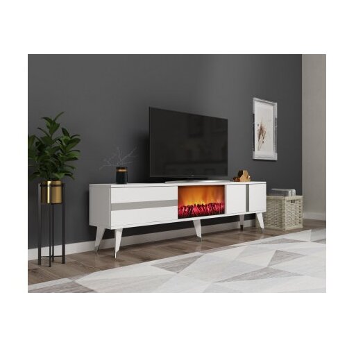 Hanah home tv polica vania fireplace white silver Cene
