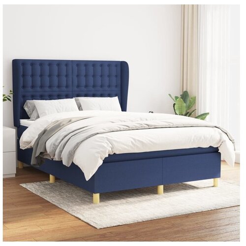 VidaXL Box spring postelja z vzmetnico modra 140x190 cm blag Slike