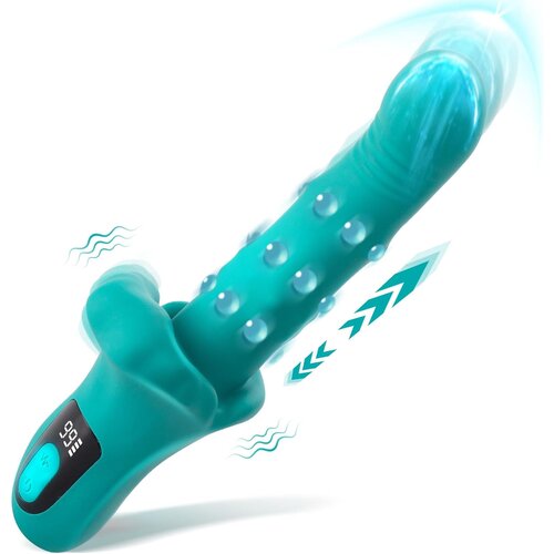 SuperLove Thrusting Stimulating Beads Rabbit Vibrator Teal Slike