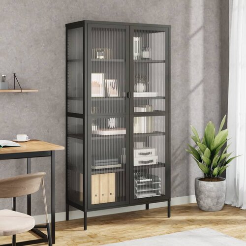 VidaXL Visoka komoda crna 85 x 40 x 180 cm od stakla i čelika Slike