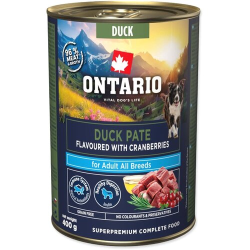 Ontario Dog Adult konzerva, pašteta - raca in brusnice 400 g Cene