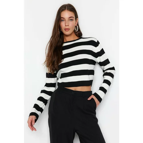 Trendyol Black Crop Basic Striped Knitwear Sweater