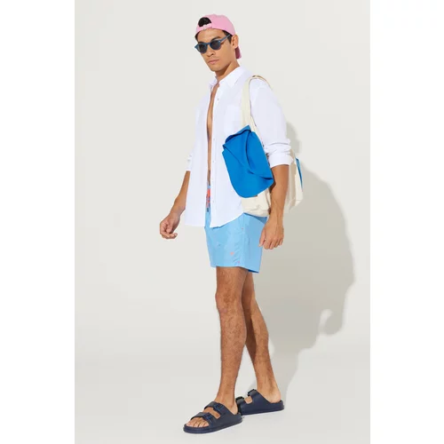 AC&Co / Altınyıldız Classics Men's Blue Standard Fit Regular Cut Quick Dry Side Pockets Patterned Swimwear.