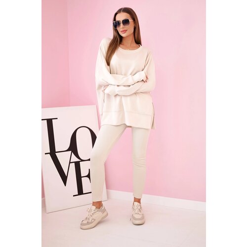 Kesi Włoski Set hoodie buttery fabric + ribbed trousers beige Slike