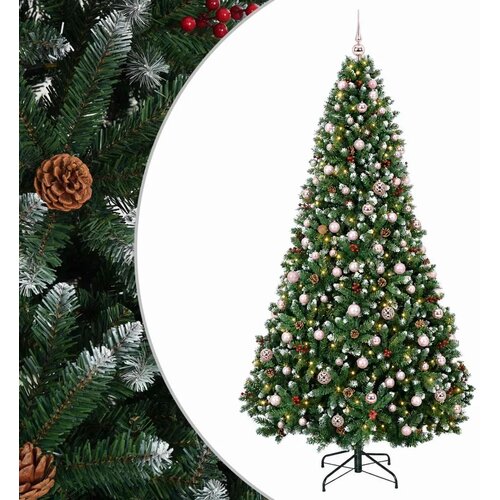  Umjetno božićno drvce zeleno s kuglicom 180 cm 300 LED lampica - Zelena s mraženim vrhovima &amp;Oslash; 90 x 180 cm s 300 LED dioda i ruži Slike