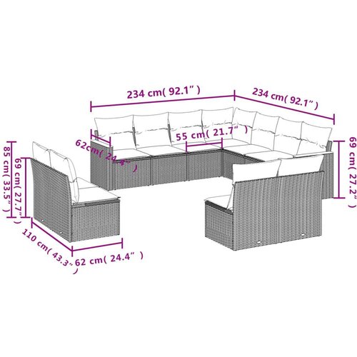  11-dijelni set vrtnih sofa od poliratana s jastucima crni Slike