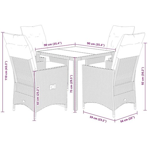  5-dijelni vrtni blagovaonski set s jastucima poliratan smeđi Smeđa 90 x 90 x 75 cm Slike