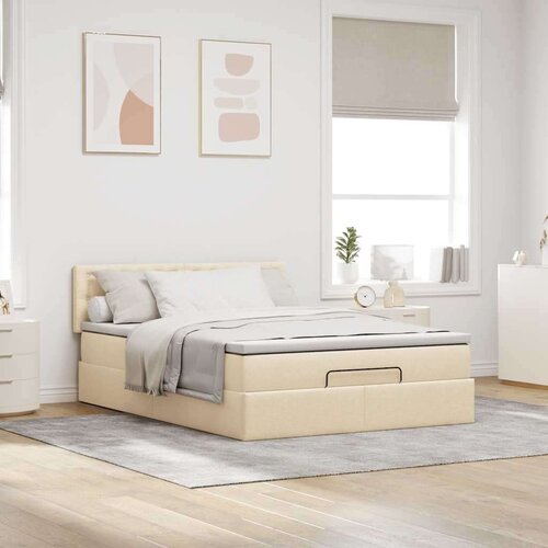  Otomanski krevet s madracem krem 140x190cm od tkanine Slike