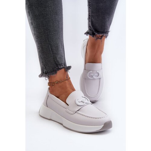 Kesi Women&amp;#039;s leather loafers on platform light grey S.Barski Slike