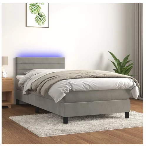  Box spring postelja z vzmetnico LED svetlo siva 80x200 cm žamet
