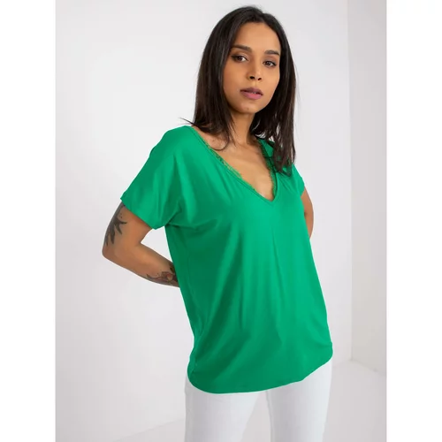 Fashion Hunters Dark green women's t-shirt with Aileen lace