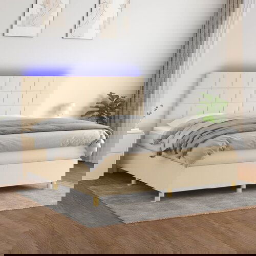  The Living Store Box spring postelja z vzmetnico LED krem 180x200 cm blago - Box Spring Postelja, (21449905) Slike