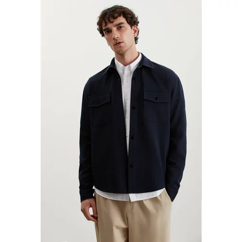 GRIMELANGE JONES Men's Special Pique Look Thick Fabric Closed Pocket Shirt Jacket with Snaps