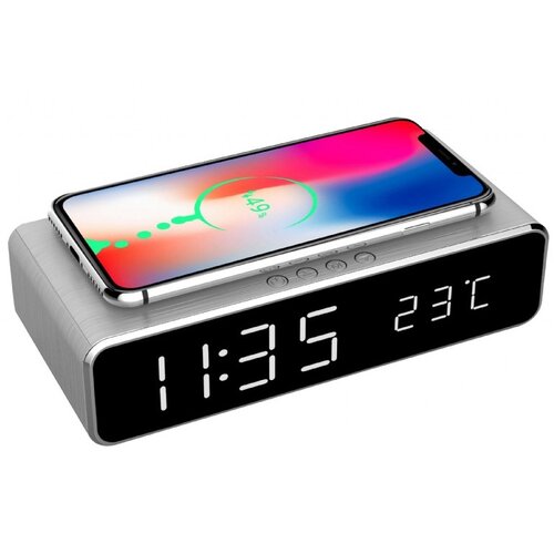 Digitalni sat sa wireless bežičnim punjačem za mobitel GEMBIRD, silver, DAC-WPC-01-S Cijene