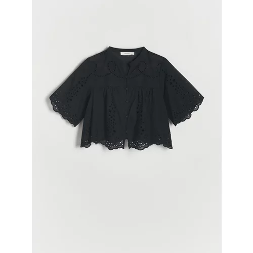 Reserved - Pamučna košulja s rupičastim vezom - crno