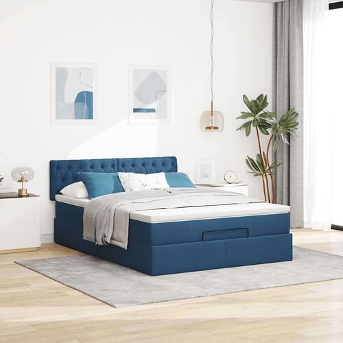  Otomanski krevet s madracem plavi 140x190cm od tkanine Slike