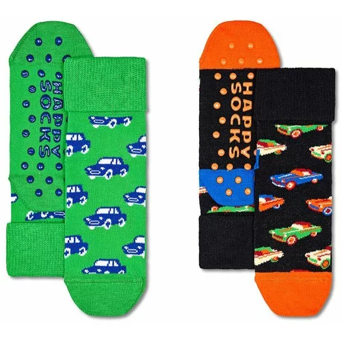 Happy Socks Otroške nogavice Kids Cars Anti-Slip Socks 2-pack zelena barva