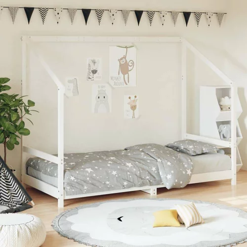  Otroški posteljni okvir bel 90x200 cm trdna borovina, (20916893)