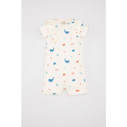Defacto Baby Girl Newborn Sea Printed Ribbed Camisole Short Sleeve Jumpsuit Slike