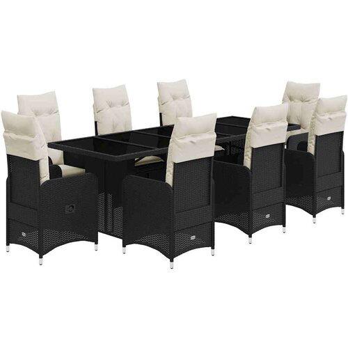 VidaXL 9-dijelni vrtni bistro set od poliratana s jastucima crni Slike
