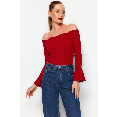Trendyol Red Carmen Collar Knitwear Sweater Slike