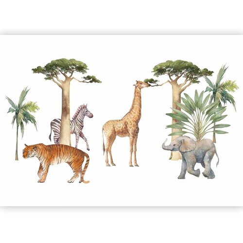  Foto tapeta - Jungle Animals on White Background Made With Watercolour Technique 200x140 Premium Cene