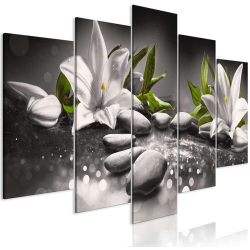  Slika - Lilies and Stones (5 Parts) Wide Grey 200x100 Cijene