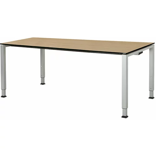 mauser Pravokotna miza, s kvadratnim podnožjem, VxŠxG 650 - 850 x 1800 x 900 mm, plošča s polnim jedrom, plošča imitacija javorja, ogrodje aluminijast