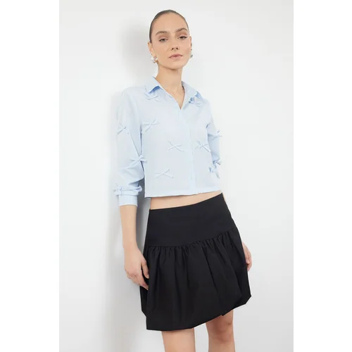 Trendyol Light Blue Ribbon Detailed Regular Fit Woven Shirt