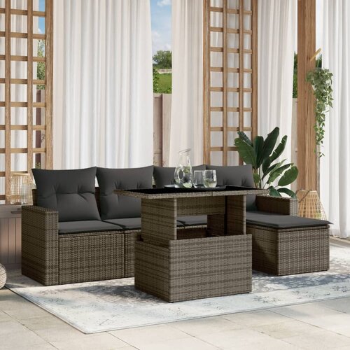 VidaXL 6-dijelni set vrtnih sofa od poliratana s jastucima sivi Slike