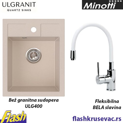  Granitna sudopera Ulgranit ULG400 (BEŽ) + fleksibilna slavina Minotti - SET Cene