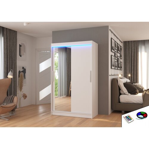 ADRK Drsna omara BARIO z ogledalom in LED lujo, 120 cm - BELA Cene