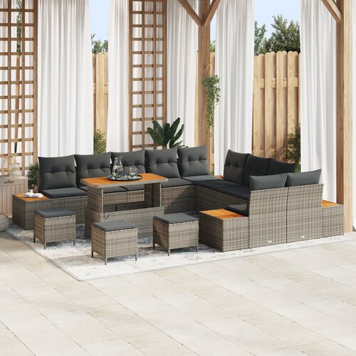 vidaXL 14-dijelni vrtni sofa set s jastučićima siva poli ratan akacija Cijene
