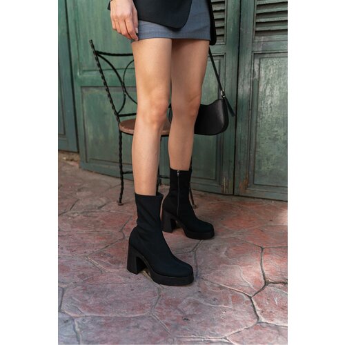 Madamra Black Divergent Women's Platform Ankle Ankle Boots. Slike