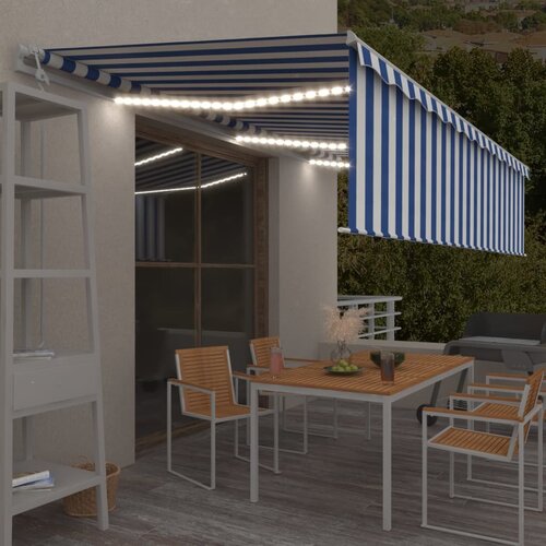 vidaXL Avtomatska tenda s senčilom LED + senzor 6x3 m modra in bela Cene
