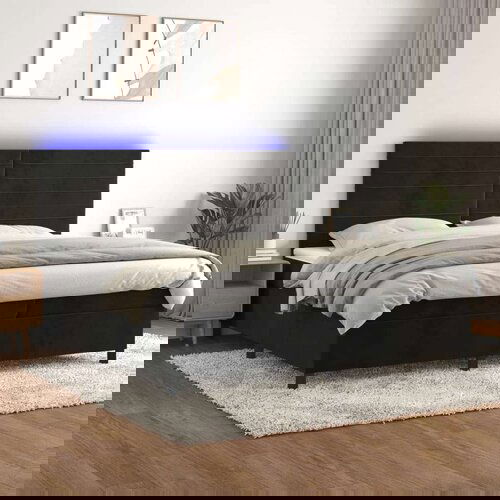  Box spring postelja z vzmetnico LED črna 200x200 cm žamet Slike