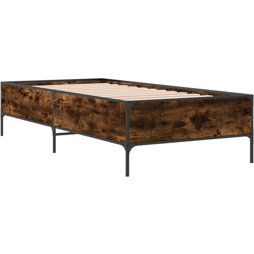 vidaXL Posteljni okvir dimljeni hrast 100x200 cm inž. les in kovina, (21128608) Cene