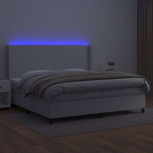  Box spring s madracem LED bijeli 200x200 cm umjetna koža Slike