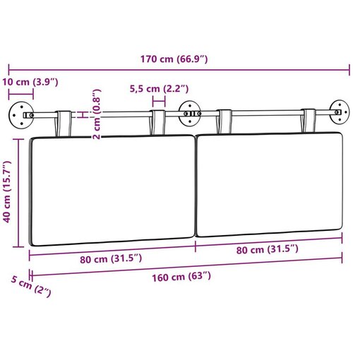  Viseće uzglavlje kreveta Kordura tekstil - Svjetlosiva 160 cm bez LED Cene