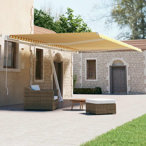 vidaXL prostostoječa avtomatska tenda 500x300 cm rumena/bela Cene