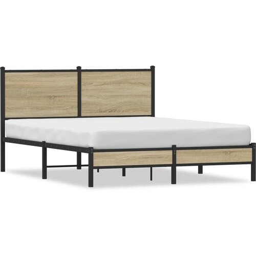 VidaXL Kovinski posteljni okvir z vzglavjem sonoma hrast 140x200 cm Slike