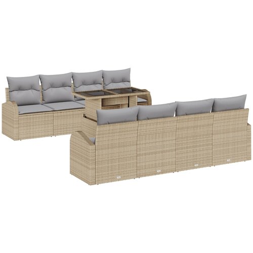 vidaXL Vrtna garnitura - 9-dijelni set vrtnih sofa s jastucima bež poli ratan Cene