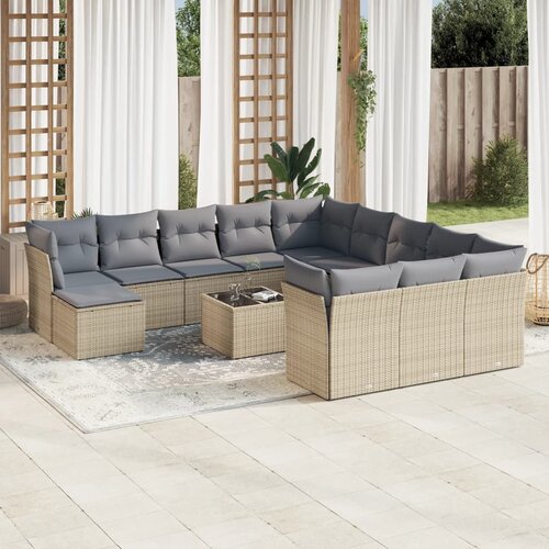 VidaXL 13-dijelni set vrtnih sofa s jastucima poliratan Bež Slike