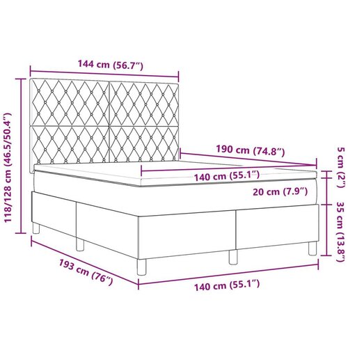 VidaXL box spring krevet s madracem svijetlo sivi 140x190 cm bar&amp;scaron;un Slike