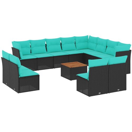  13-dijelni set vrtnih sofa s jastucima poliratan crni Slike