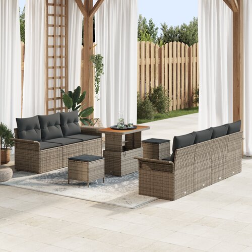 vidaXL 10-dijelni vrtni set sofa s jastučićima sivi poli ratan akacija Cijene