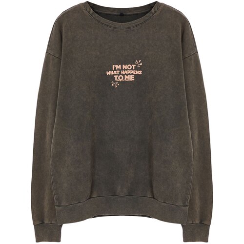Trendyol Brown Oversize/Wide Cut Wash/Aged Printed Sweatshirt Slike