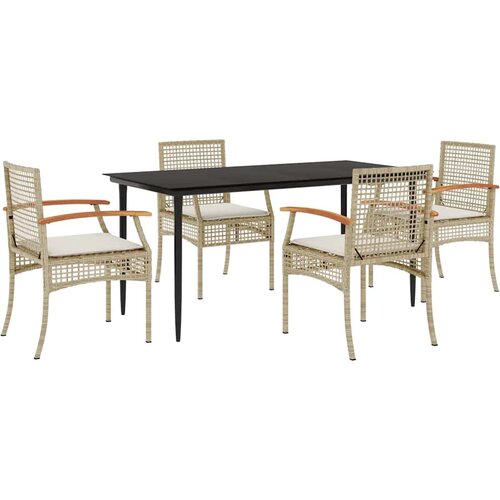  5-dijelni vrtni blagovaonski set od poliratana s jastucima bež 160 x 80 x 74 cm Slike