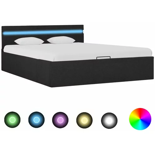 vidaXL Dvižni posteljni okvir LED temno sivo blago 140x200 cm